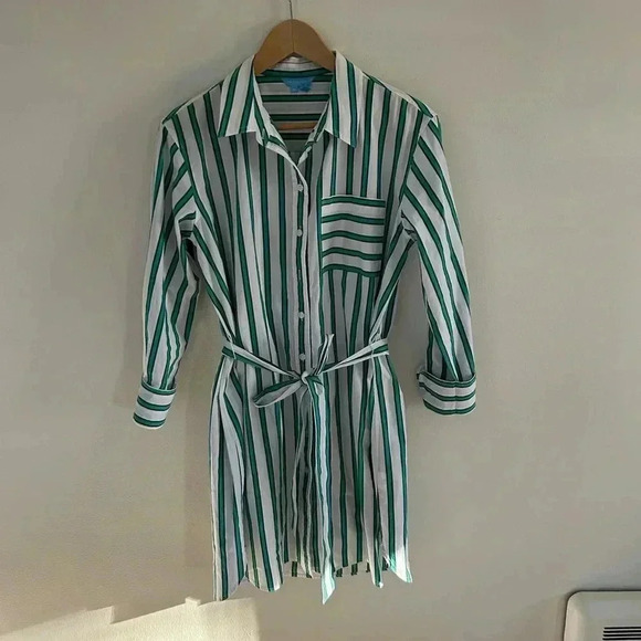 DRAPER JAMES CARLY button down shirt mini sundress with belt in bold stripe SZ M - Picture 4 of 8